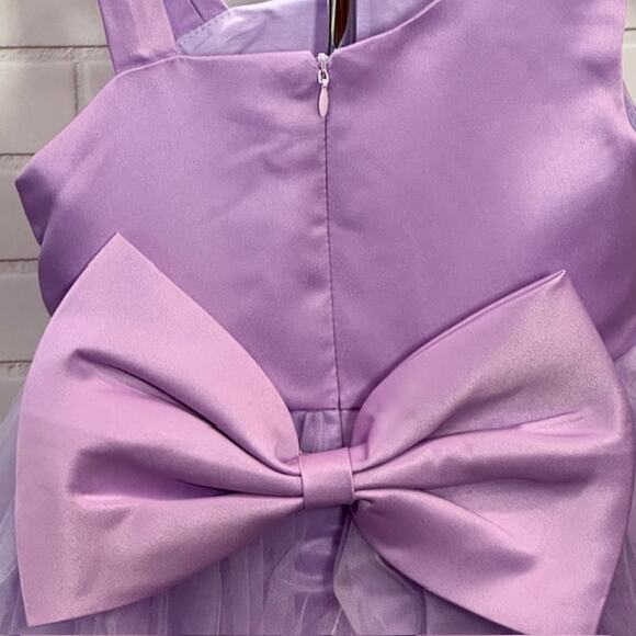 Elegant Princess Purple Party Dress Size 130 US 5T-6T Tulle Bow Sequin Dress - Picture 7 of 13